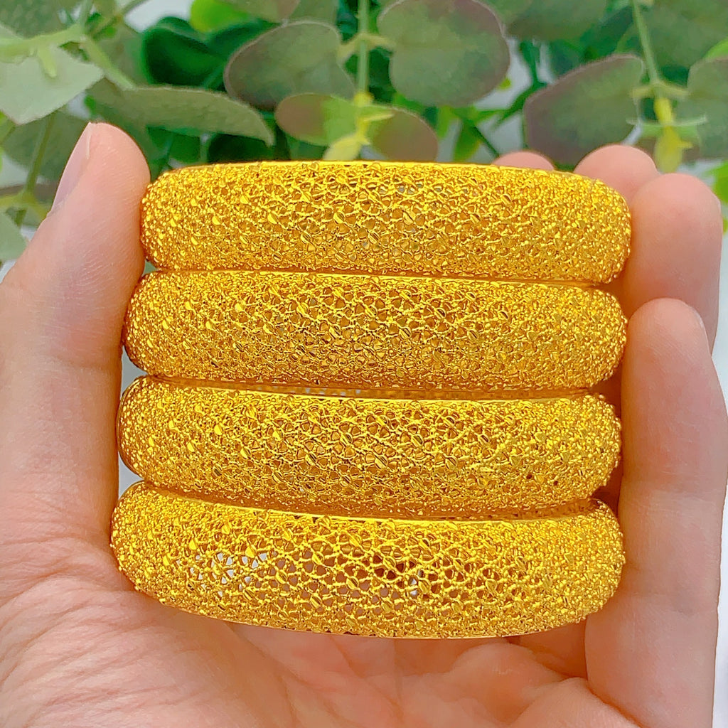 Dense Mesh Full Hollow Wide Bangle, 24K Real Gold Plated Copper Bracelet, Vintage Middle Eastern Luxury Style, Wedding Banquet Formal Gift Jewelry