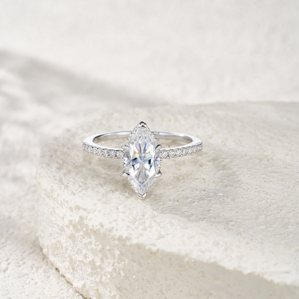 Кольцо с муассанитом Love's Serendipity Marquise (выращенный в лаборатории), унисекс, серебро 925 пробы, элегантное кольцо с 6 зубцами для свадьбы, помолвки, повседневное, подарок