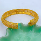 Dense Mesh Full Hollow Wide Bangle, 24K Real Gold Plated Copper Bracelet, Vintage Middle Eastern Luxury Style, Wedding Banquet Formal Gift Jewelry