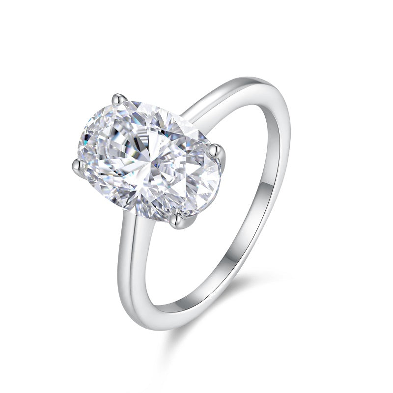 moissanite ring, oval moissanite, 4ct silver ring, S925 sterling silver ring, 4 prong ring, unisex wedding ring, engagement ring, anniversary jewelry, luxury silver jewelry, prom accessories, daily wear ring, gift jewelry