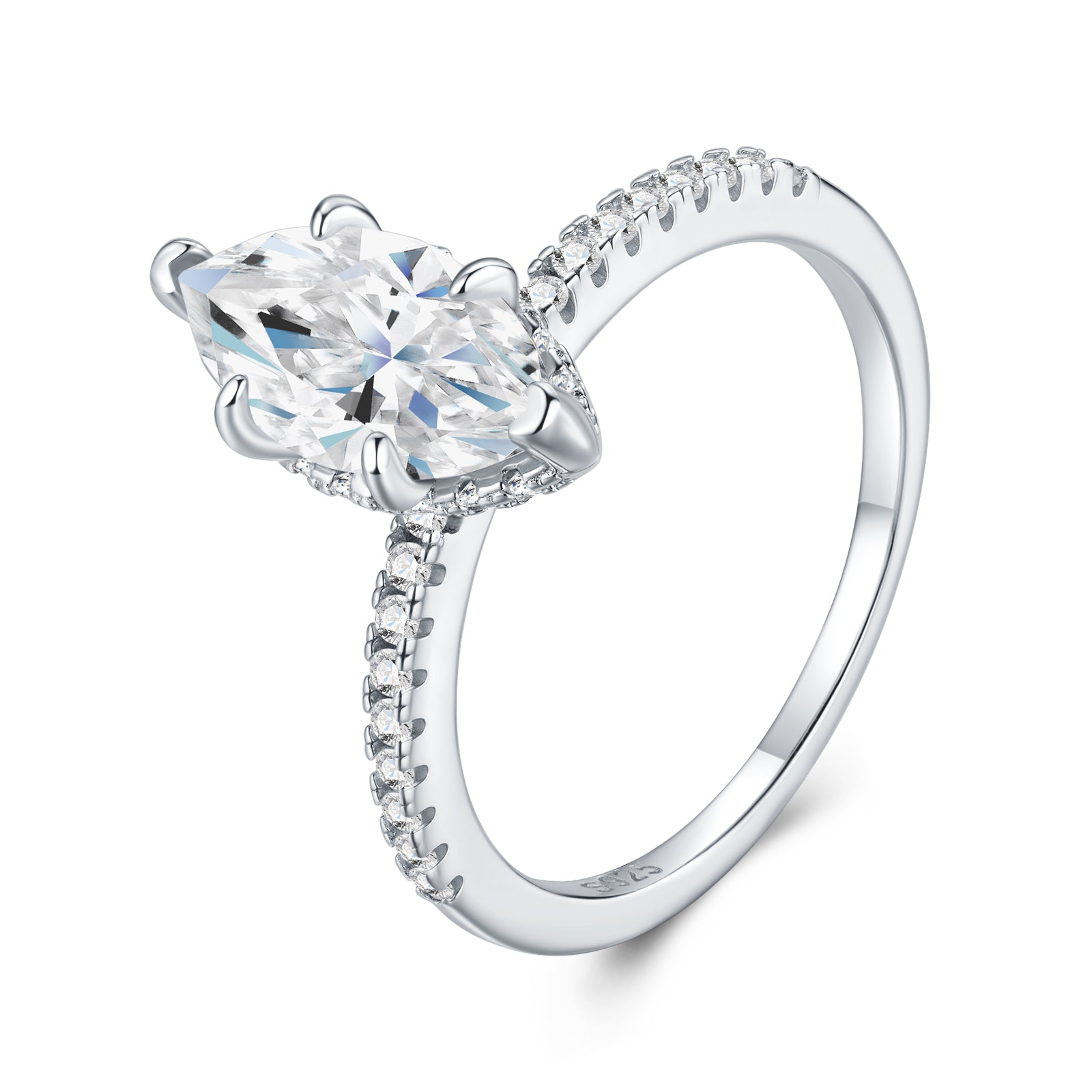 Кольцо с муассанитом Love's Serendipity Marquise (выращенный в лаборатории), унисекс, серебро 925 пробы, элегантное кольцо с 6 зубцами для свадьбы, помолвки, повседневное, подарок