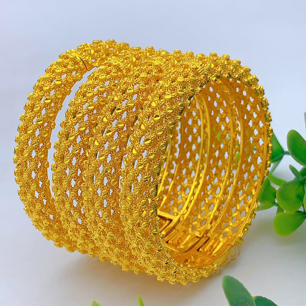 Double Layer Rhombus Dot Hollow Wide Bangle, 24K Real Gold Plated Copper Bracelet, Heavy Middle Eastern Palace Luxury Style, Wedding Banquet Formal Gift Jewelry