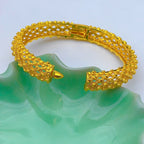 Double Layer Rhombus Dot Hollow Wide Bangle, 24K Real Gold Plated Copper Bracelet, Heavy Middle Eastern Palace Luxury Style, Wedding Banquet Formal Gift Jewelry