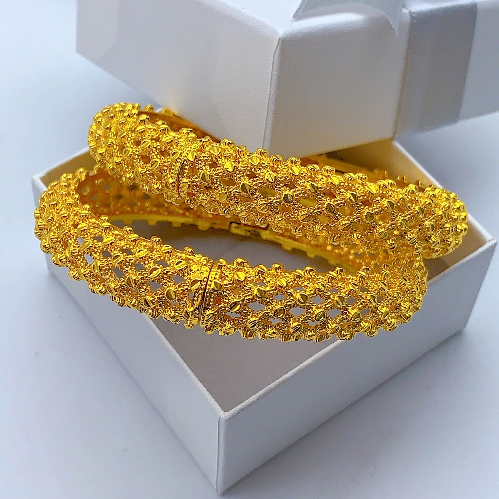 Double Layer Rhombus Dot Hollow Wide Bangle, 24K Real Gold Plated Copper Bracelet, Heavy Middle Eastern Palace Luxury Style, Wedding Banquet Formal Gift Jewelry