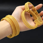 Multi-Layer Mesh Filigree Hollow Clasp Bangle, 24K Real Gold Plated Copper Bracelet, Middle Eastern Retro Luxury Style, Wedding Banquet Daily Gift Jewelry