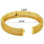 Multi-Layer Mesh Filigree Hollow Clasp Bangle, 24K Real Gold Plated Copper Bracelet, Middle Eastern Retro Luxury Style, Wedding Banquet Daily Gift Jewelry