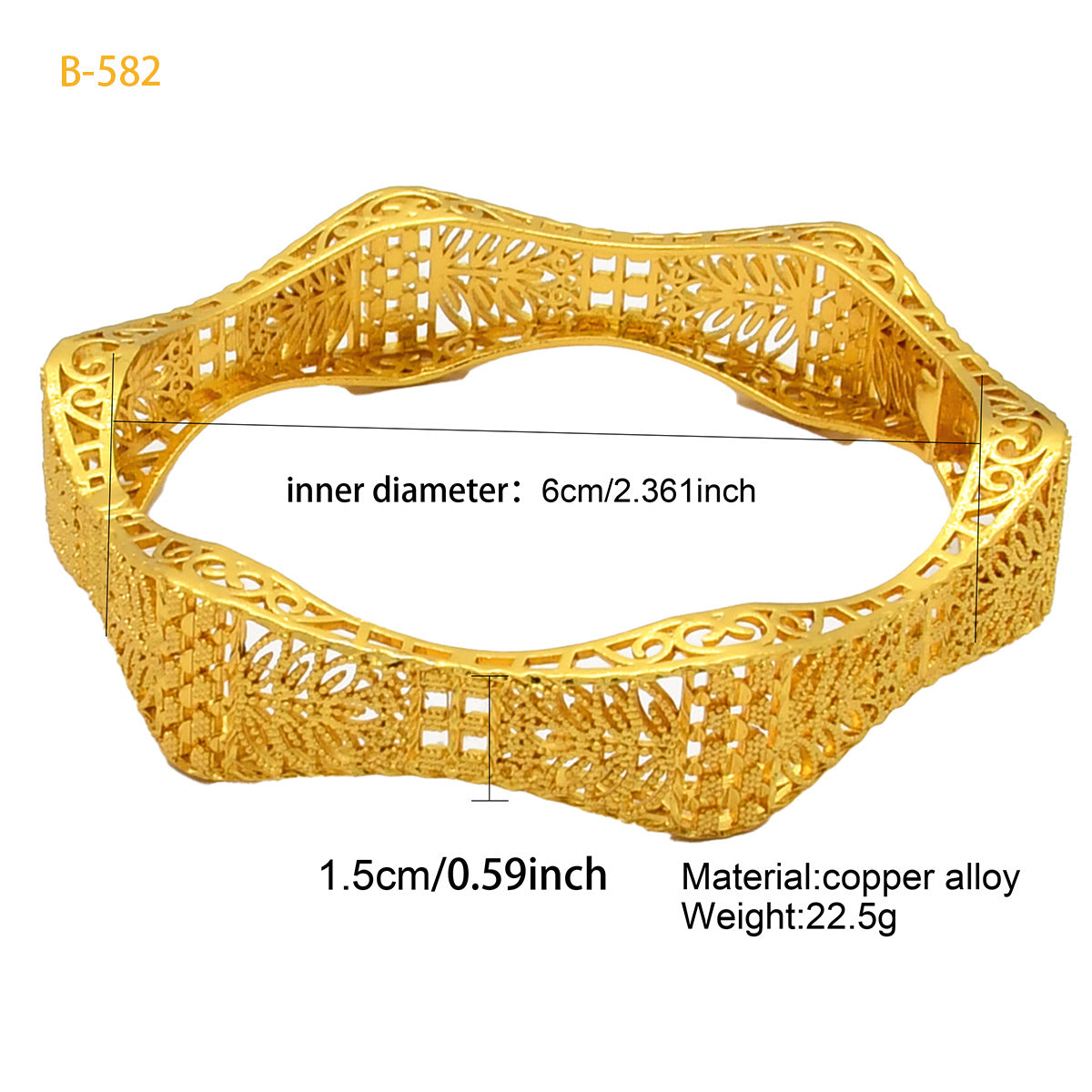 Wavy Hollow Filigree Embossed Craft 24K Real Gold Plated Copper Alloy Bangle, Vintage Chinese Palace Style, Wedding Ceremony Banquet Gift Bracelet