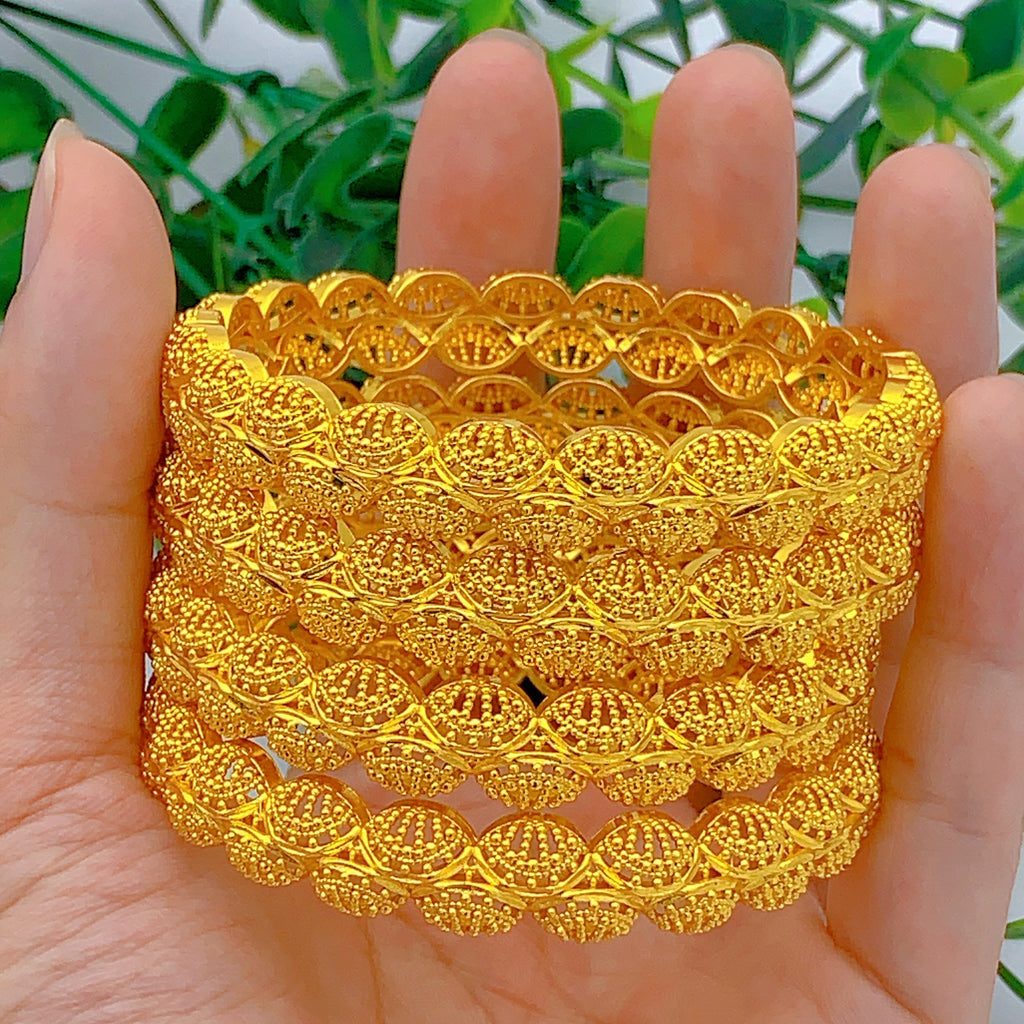 Connected Scallop Hollow Filigree Spliced Bangle, 24K Real Gold Plated Copper Bracelet, Middle Eastern Palace Luxury Style, Wedding Banquet Gift Formal Jewelry