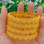 Connected Scallop Hollow Filigree Spliced Bangle, 24K Real Gold Plated Copper Bracelet, Middle Eastern Palace Luxury Style, Wedding Banquet Gift Formal Jewelry