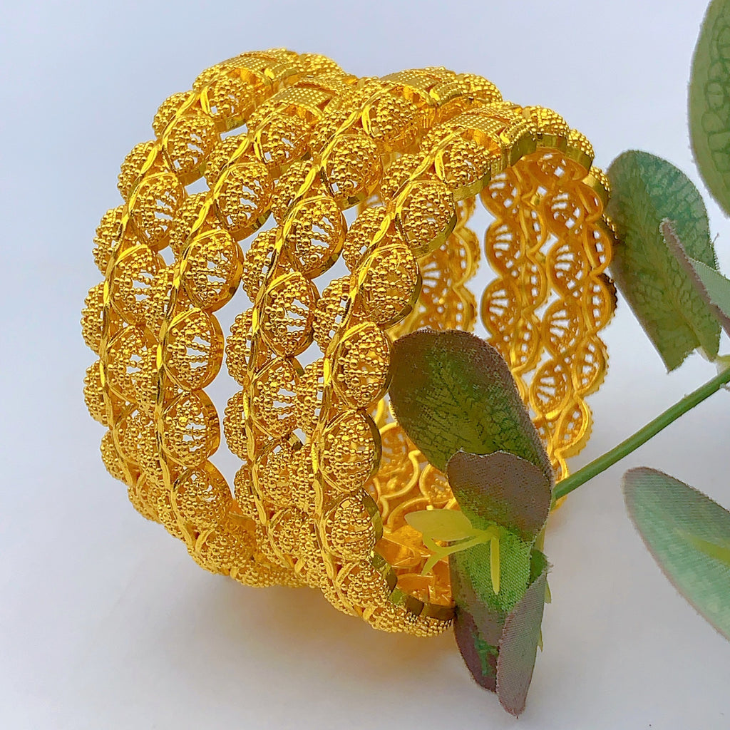 Connected Scallop Hollow Filigree Spliced Bangle, 24K Real Gold Plated Copper Bracelet, Middle Eastern Palace Luxury Style, Wedding Banquet Gift Formal Jewelry