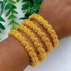 Connected Scallop Hollow Filigree Spliced Bangle, 24K Real Gold Plated Copper Bracelet, Middle Eastern Palace Luxury Style, Wedding Banquet Gift Formal Jewelry
