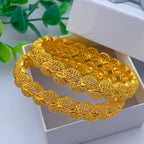 Connected Scallop Hollow Filigree Spliced Bangle, 24K Real Gold Plated Copper Bracelet, Middle Eastern Palace Luxury Style, Wedding Banquet Gift Formal Jewelry