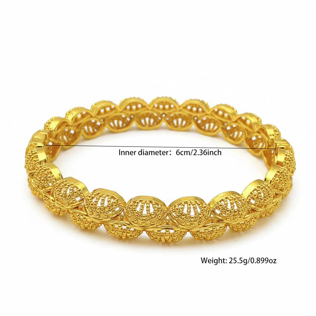 Connected Scallop Hollow Filigree Spliced Bangle, 24K Real Gold Plated Copper Bracelet, Middle Eastern Palace Luxury Style, Wedding Banquet Gift Formal Jewelry