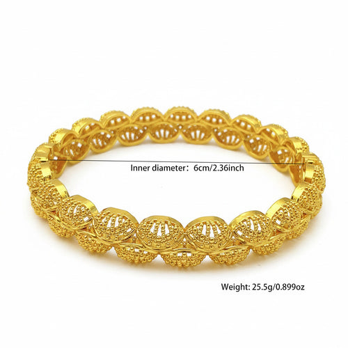 Connected Scallop Hollow Filigree Spliced Bangle, 24K Real Gold Plated Copper Bracelet, Middle Eastern Palace Luxury Style, Wedding Banquet Gift Formal Jewelry