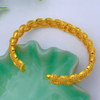 Connected Scallop Hollow Filigree Spliced Bangle, 24K Real Gold Plated Copper Bracelet, Middle Eastern Palace Luxury Style, Wedding Banquet Gift Formal Jewelry