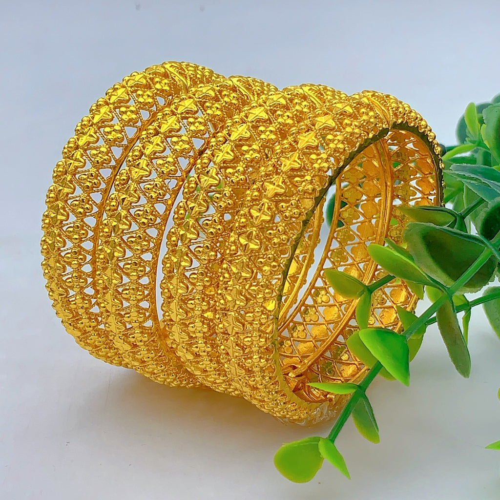 Double Layer Heart & Bead Floral Hollow Filigree Bangle, 24K Real Gold Plated Copper Bracelet, Vintage Middle Eastern Palace Luxury Style, Wedding Banquet Formal Gift Jewelry