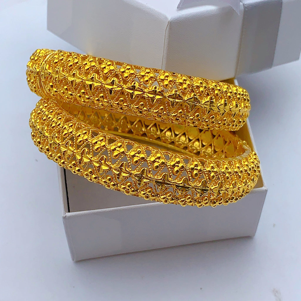 Double Layer Heart & Bead Floral Hollow Filigree Bangle, 24K Real Gold Plated Copper Bracelet, Vintage Middle Eastern Palace Luxury Style, Wedding Banquet Formal Gift Jewelry