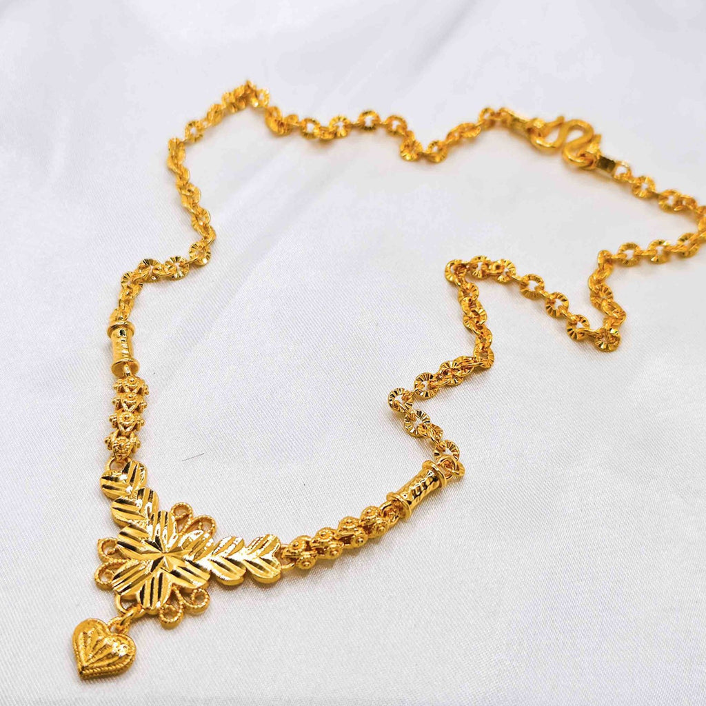 Vintage Filigree Four-Leaf Flower Heart Drop Carved Chain Design, 18K Real Gold Plated Copper Necklace, Heavy Middle Eastern Palace Luxury Style, Wedding Banquet Daily Gift Clavicle Chain