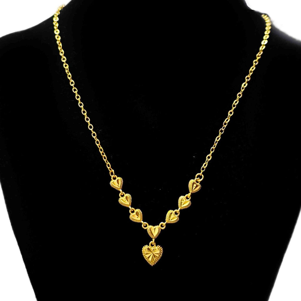 Gradient 3D Diamond-Cut Heart Drop Chain Design, 18K Real Gold Plated Copper Necklace, French Retro Gentle Luxury Style, Daily Dating Gift Commute Jewelry