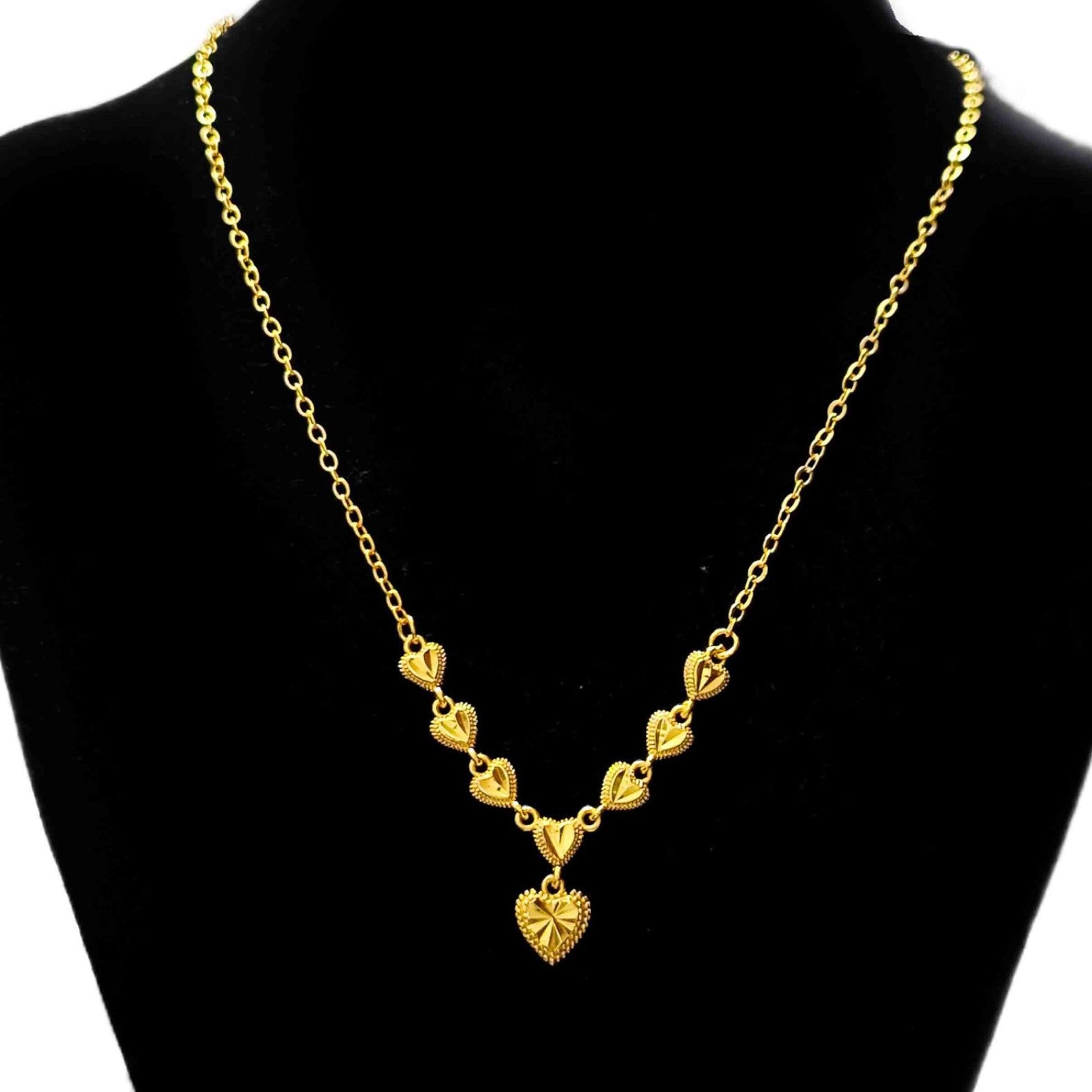 Gradient 3D Diamond-Cut Heart Drop Chain Design, 18K Real Gold Plated Copper Necklace, French Retro Gentle Luxury Style, Daily Dating Gift Commute Jewelry