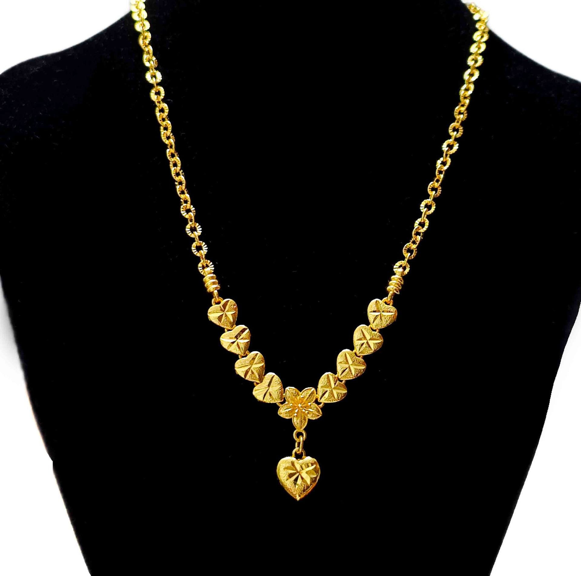 Symmetrical Diamond-Cut Heart & Flower Drop Clavicle Chain Design, 18K Real Gold Plated Copper, Vintage Gentle Middle Eastern Luxury Style, Wedding Date Banquet Gift Necklace