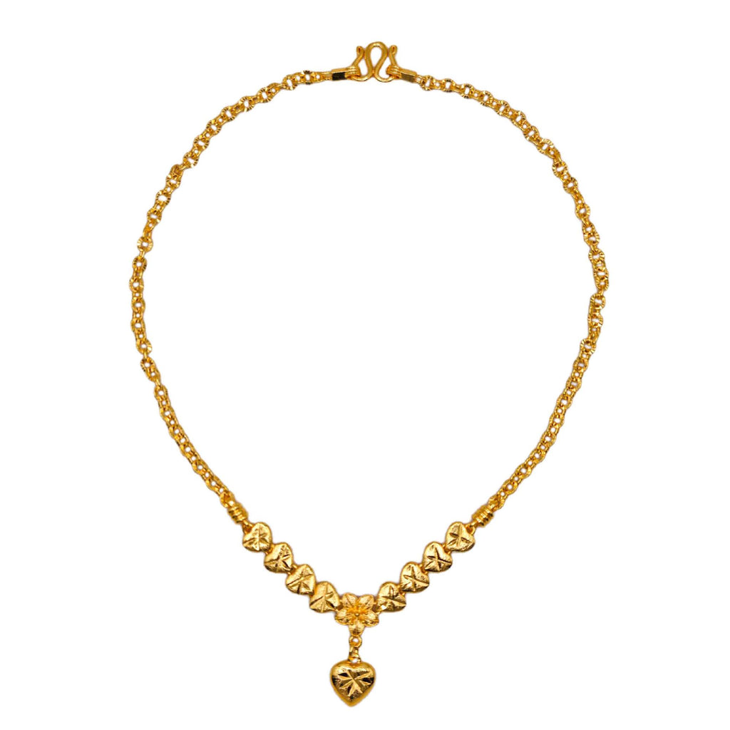 Symmetrical Diamond-Cut Heart & Flower Drop Clavicle Chain Design, 18K Real Gold Plated Copper, Vintage Gentle Middle Eastern Luxury Style, Wedding Date Banquet Gift Necklace