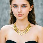 Gradient Diamond Cut Tassel Choker Necklace, 18K Real Gold Plated Copper, Bohemian Retro Luxury Style, Banquet Wedding Gift Formal Jewelry