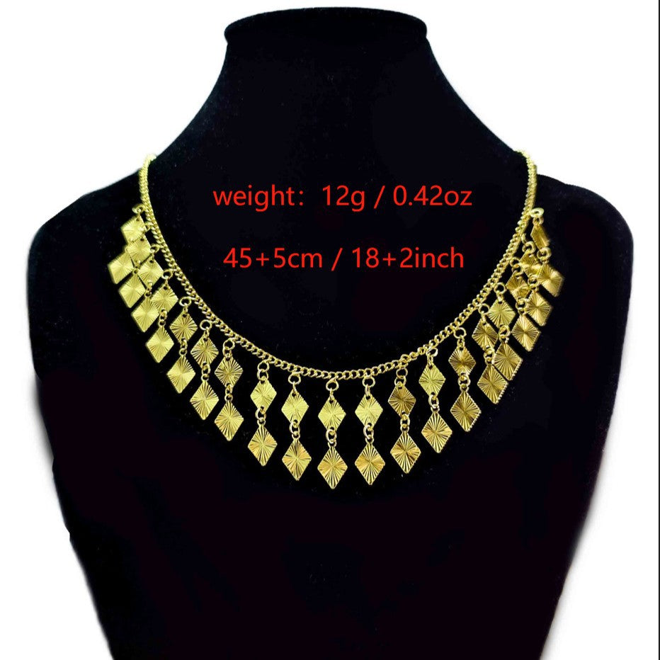 Gradient Diamond Cut Tassel Choker Necklace, 18K Real Gold Plated Copper, Bohemian Retro Luxury Style, Banquet Wedding Gift Formal Jewelry