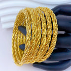 Twisted Braided Craft 24K Real Gold Plated Copper Bangle, Retro Luxury Chinese Style, Daily Wear Wedding Gift Jewelry