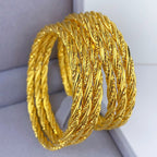 Twisted Braided Craft 24K Real Gold Plated Copper Bangle, Retro Luxury Chinese Style, Daily Wear Wedding Gift Jewelry