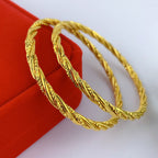 Twisted Braided Craft 24K Real Gold Plated Copper Bangle, Retro Luxury Chinese Style, Daily Wear Wedding Gift Jewelry