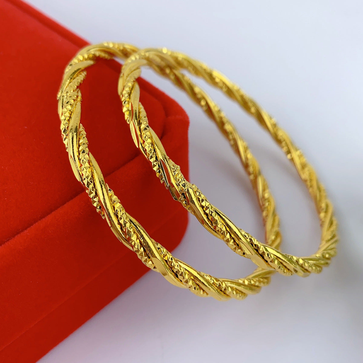 Twisted Braided Craft 24K Real Gold Plated Copper Bangle, Retro Luxury Chinese Style, Daily Wear Wedding Gift Jewelry