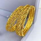 Twisted Braided Craft 24K Real Gold Plated Copper Bangle, Retro Luxury Chinese Style, Daily Wear Wedding Gift Jewelry