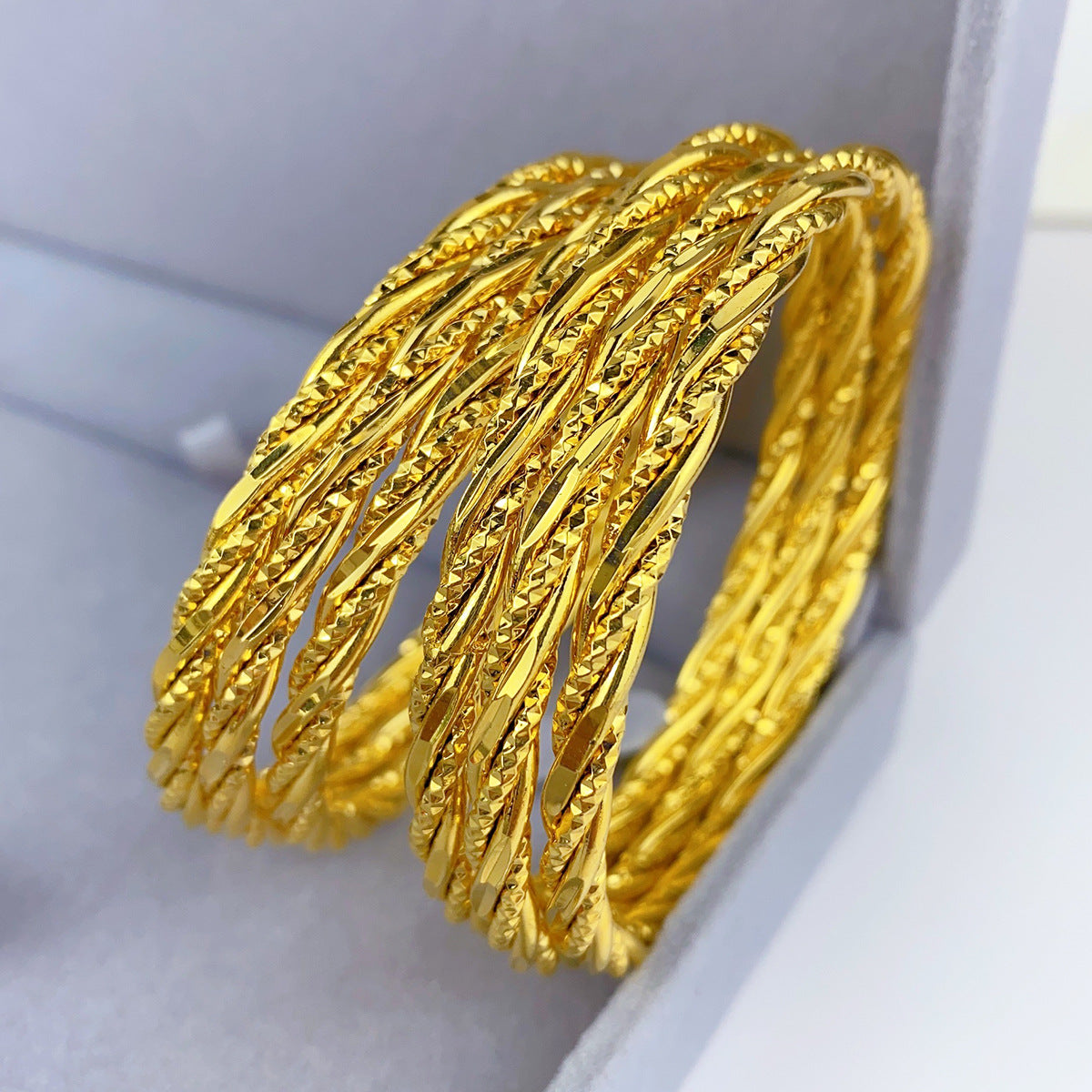 Twisted Braided Craft 24K Real Gold Plated Copper Bangle, Retro Luxury Chinese Style, Daily Wear Wedding Gift Jewelry