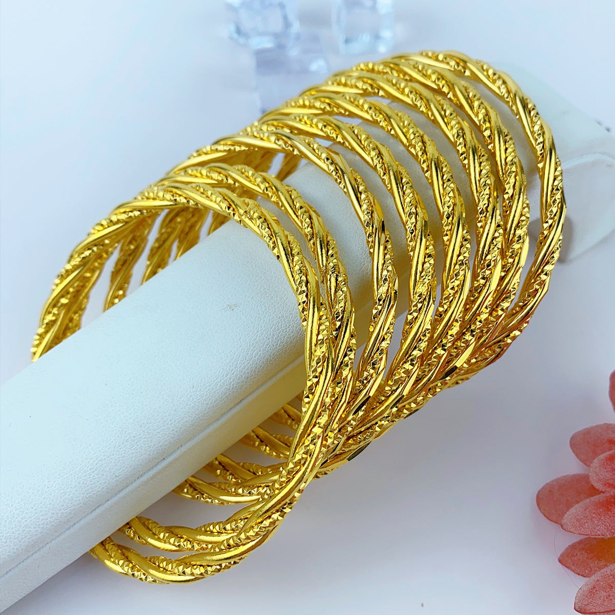 Twisted Braided Craft 24K Real Gold Plated Copper Bangle, Retro Luxury Chinese Style, Daily Wear Wedding Gift Jewelry
