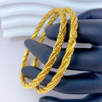 Twisted Braided Craft 24K Real Gold Plated Copper Bangle, Retro Luxury Chinese Style, Daily Wear Wedding Gift Jewelry
