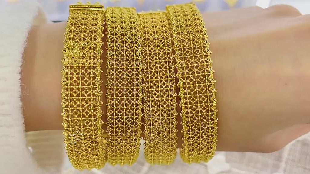 Multi-Layer Mesh Filigree Hollow Clasp Bangle, 24K Real Gold Plated Copper Bracelet, Middle Eastern Retro Luxury Style, Wedding Banquet Daily Gift Jewelry